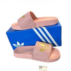 Adidas Adilette Lite Pink Slides with Gold Logo size 9